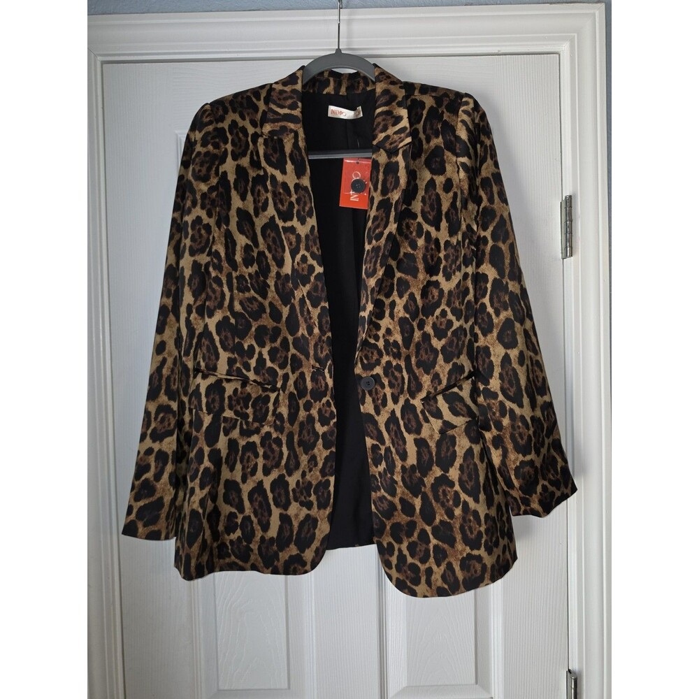 INTEMPO Long Silky Boyfriend Blazer Leopard MEDIUM Career Jacket Party